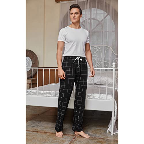 Vulcanodon Mens Cotton Pajama Pants, Lightweight Sleep Pants With Pockets Soft Lounge Pajama Pants For Men Plaid Pj Bottoms(Black-Plaid, Xl) #TOP2