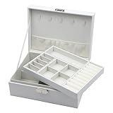 Homeanda Portagioie a 2 strati, in pelle, per donne, ragazze, adolescenti, portagioie, con serratura (Bianco)