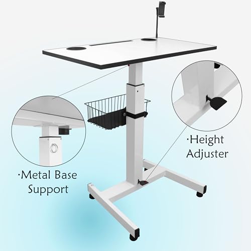 Image of Isomars Ergonomic Height Adjustable Laptop Table. Sit Stand Table with Lockable Wheels. Standing Desk for Home & Office with Adjustable Height