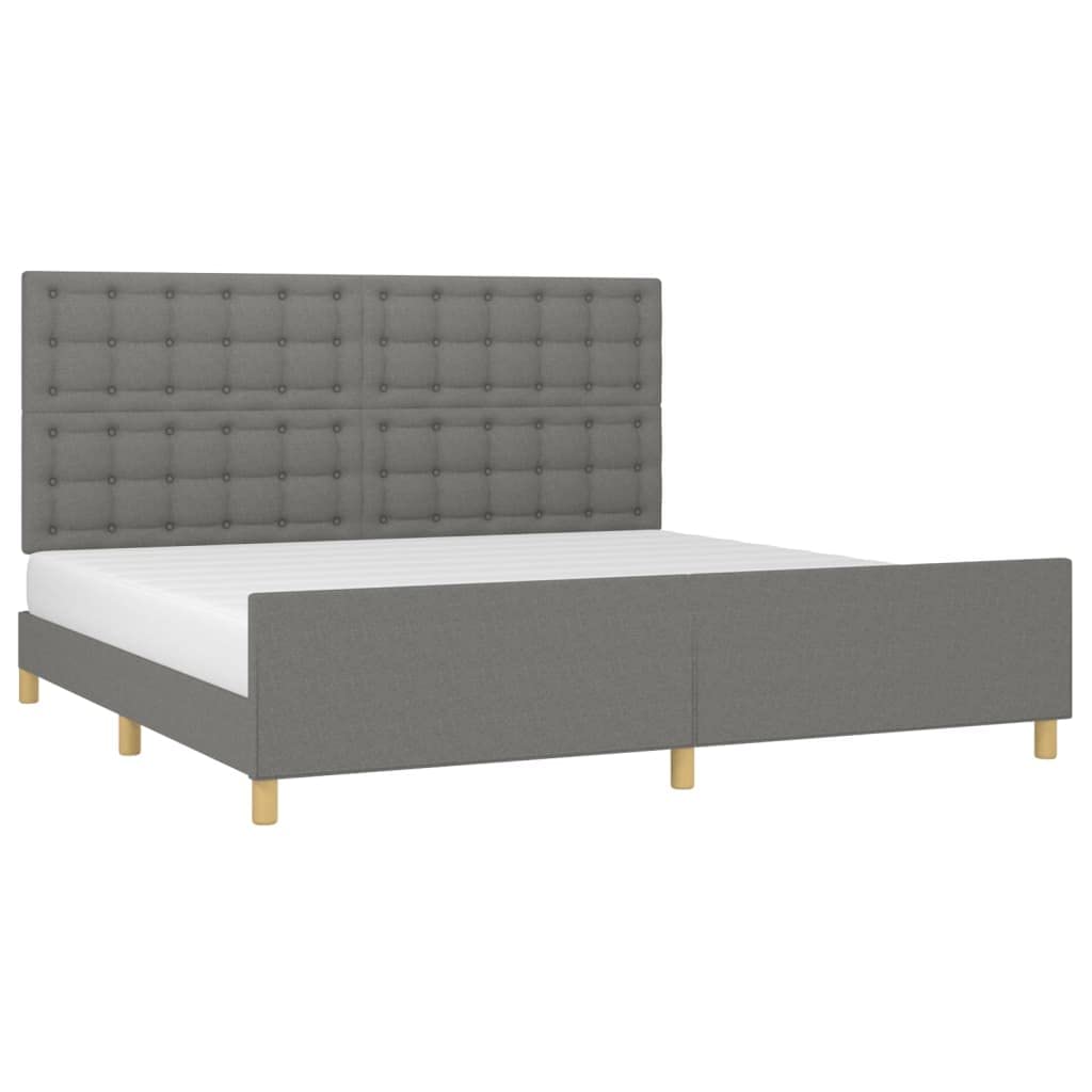 vidaXL Estructura de Cama con Cabecero Matrimonial Somier Tapizado Dormitorio Habitación Muebles Cuarto Descanso Tela Gris Oscuro 200x200 cm