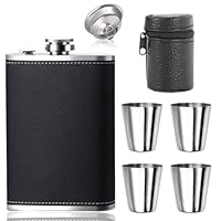 AMSNINK 304 Flachmann 220ml Mit Trichter Und 4 Kleine Tassen, Edelstahl, Mit Becher, Auslaufsicher Für Wandern Und Party