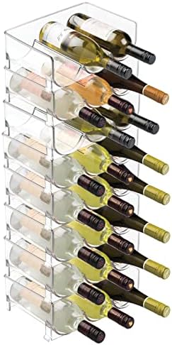 mDesign Stackable Plastic 3 Bottle Refrigerator Wine Rack - Kitchen Storage Organizer for Champagne, Wine or Water Bottles - Stacking Wine Organizer for Fridge - Ligne Collection - 8 Pack - Clear
