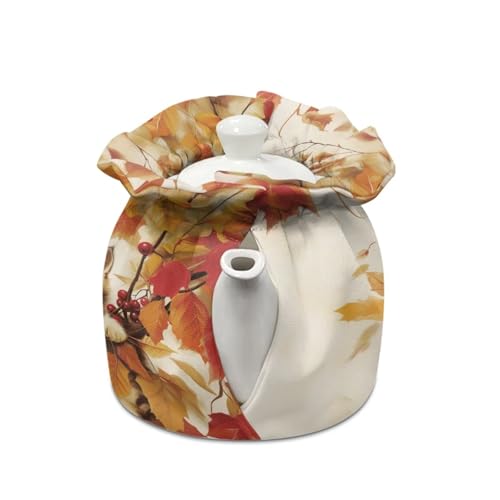 Image of Xoenoiee Fall Leaf Tea Cozy Tea Cosy for Teapots Keep Warm Cat Butterfly Teapot Cover Insulated Kettle Cover for Home Kitchen Table Decor