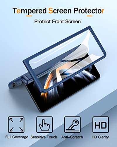 Bxyjy For Samsung Galaxy Z Fold 4 Wallet Case With Hd Screen Protector/Credit Card Holder/Camera Lens Protection/Kickstand, Shockproof Dropproof Dust-Proof Heavy Duty Protection Phone Case Cover(Blue) #TOP3