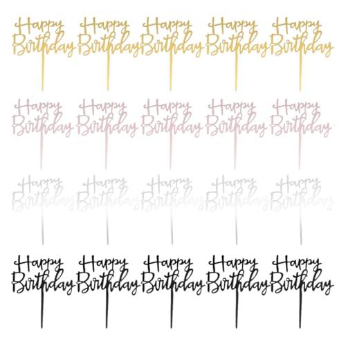 OUDQFCJ 20 Piezas Happy Birthday Decoración para Tartas, Cake Topper de Acrílico, Decoración Tarta Cumpleaños en Oro, Rosado Dorado, Plata y Negro