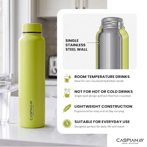Image of CASPIAN / / / Astra Stainless Steel Water Bottle 1 litre (1000 ml) | Single Wall, Leakproof & BPA-Free | Reusable Metal Bottle for Fridge, Home, Office, Gym, School & Travel, Lime, Pack of 1
