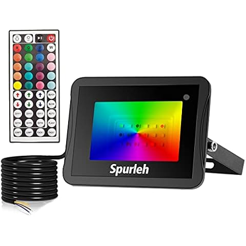 Spurleh 15W RGB Floodlight, IP66 Waterproof RGB Colour Changing LED Lights with Remote Control Ideal for Outdoor ＆ Indoor [Energy Class A+] Cover