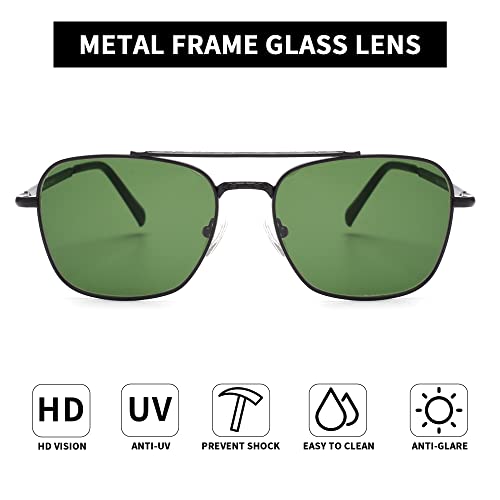 Image of JIM HALO Retro Square Aviator Sunglasses Premium Glass Lens Flat Metal Eyewear Men Women