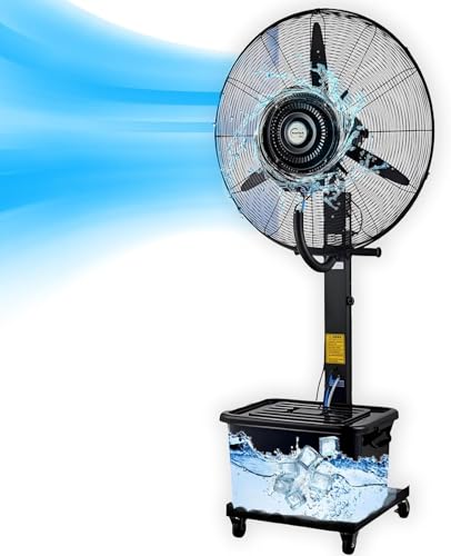 26 Inch Outdoor Misting Fan Heavy Duty Industrial Mist Fan with 41L Water Tank High Velocity Cooling 3 Speeds 90 Oscillation for Patio Garden Warehouse & Commercial Use