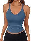 Trendy Queen Womens Racerback Ribbed Tank Tops Soft Stretch V Neck Workout Casual Tops Summer Sleeveless Crop Camisole Blue S