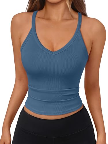 Trendy Queen Womens Racerback Ribbed Tank Tops Soft Stretch V