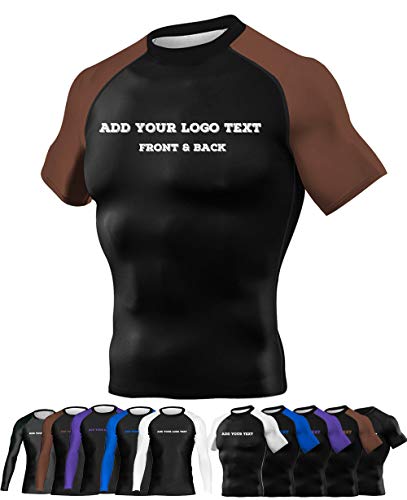 Design Own Name Number Artwork Compression Workout Tops for Cycling, Short Sleeve Brown XX-Large