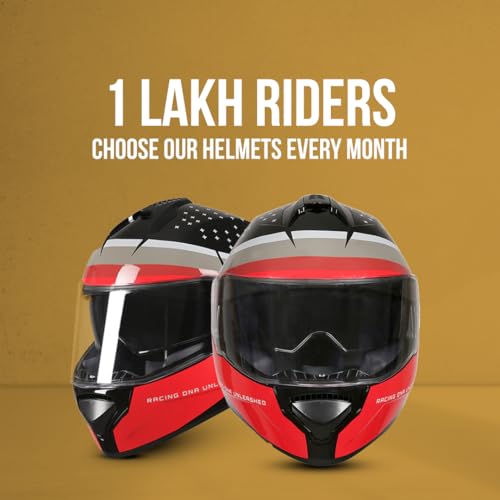 Image of TVS Racing Phantom Series Full Face Dual Visor Helmet for Men | Premium Bike Helmets with ABS Shell, UV Paint | Quick Release System | Aerodynamic Design | DOT & ISI Certified