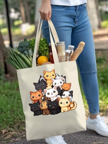 Canvas Tote Bag, Cute Cartoon Cat patterned Canvas Tote Handbags for Women Shoulder Bag,4