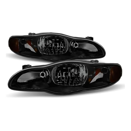 Lmrysalque 2pcs Headlight Front Left Right Side Smoked Lens Black Housing Sinister Smoke Assembly Lamp for Chevy for Monte Carlo LS/SS 00-05 10349960 GM2503212