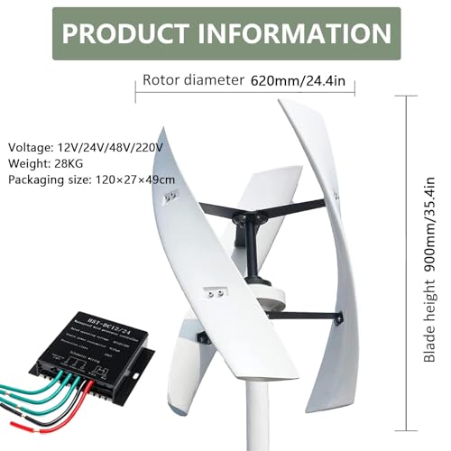 Pionowy generator wiatru 10 000 W z łopatkami spiralnymi 89 cm i kontrolerem - magnetyczny domowy do ładowania baterii i zasilania poza siecią