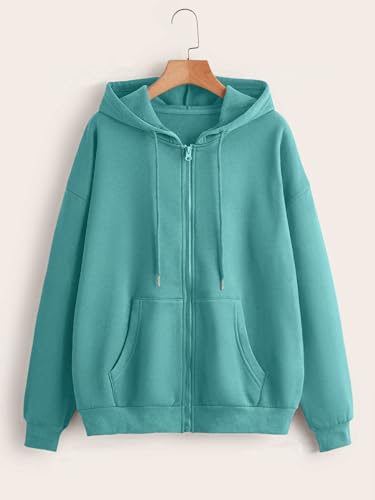Image of Tagas Unisex Cotton Blend Solid Color Loose Fit Long Sleeve Drawstring and Zip Casual Hoodie| Zip Up Hoodie| Sweatshirt