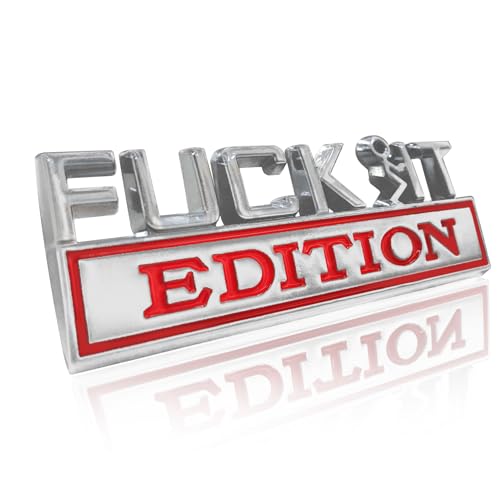 Image of Fuck IT Edition Emblem, Car Exterior Emblems Badge 3D Sticker Decal, Fuck-IT Edition Emblem 3D Fender Badge Decal, 3D Fender Badge Decal Car Truck Replacement, Fit for All Cars (Sliver Red)