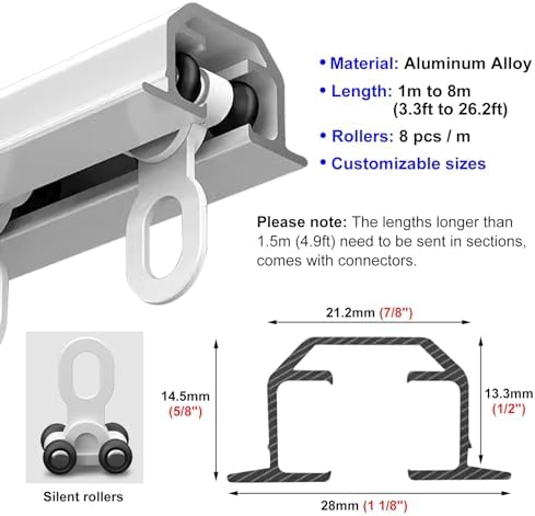 Ceiling-Mounted Curtain Rod Rail - Recessed Invisible Track System for Windows & Room Dividers, Customizable Length, Smooth Gliding, Easy Install, Modern Design