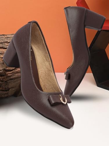 Image of Carlton London Women's Block Heel Round Toe Pumps - Elegant, Comfortable, and Stylish for Office, Casual and Semi-Formal Use