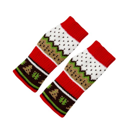 Long Keeper damen Winter handschuhe Gestrickte Fingerlose Armstulpen bunt Weihnachtsbaum Handschuhe lang Handwärmer (Rot)