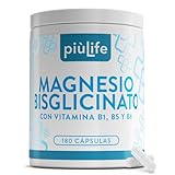 Magnesio Bisglicinato 1500mg 180 Cápsulas PiùLife, 300mg Magnesio Elemental, Bisglicinato De Magnesio Con Vit B6, B5, B1, Suplemento Músculos Sistema Nervioso, Contra El Cansancio Estrés, Dormir Bien