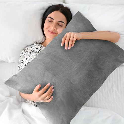 Image of BEDELITE Flannel Pillow Cases Queen Size Set of 2, Gray, 20x30 Inches