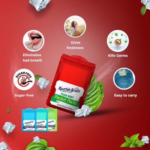 Image of Mountain Breeze Oral Hygiene Mouth Freshener Sugar Free Paanmint Flavoured Breath Strips(24 Strips Each Cassatte)-Pack Of 1(3 Cassette),