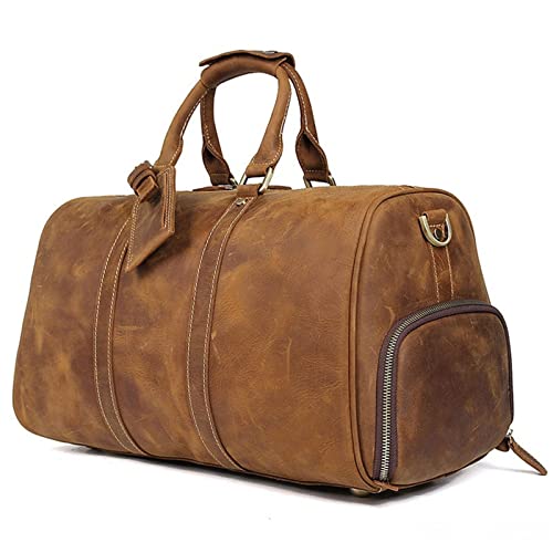 Men' s Vintage Leather 14" Laptop Duffel Bag Overnight Weekender Travel Carry On Luggage Handbag Holdall with Shoes Compartment Sports Overnight Gym Luggage Weekend2