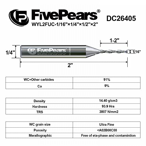 Fivepears Down Cut Spiral Router Bit For Cnc, 1/16 Inch Cutting Diameter And 1/2 Inch Cutting Length 1/4 Inch Shank Carbide End Mill Router Bit For Wood Carving Engraving Grinding Grooving #TOP1