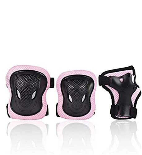 Kuxuan Girl's CIRA Pink Protective Gear Set Including Knee Pads Elbow Pads and Wrist Guards, for Kid Multi Sports Uses: Skateboarding, Roller Skating, Cycling, Balance Biking, and Scooter - Medium