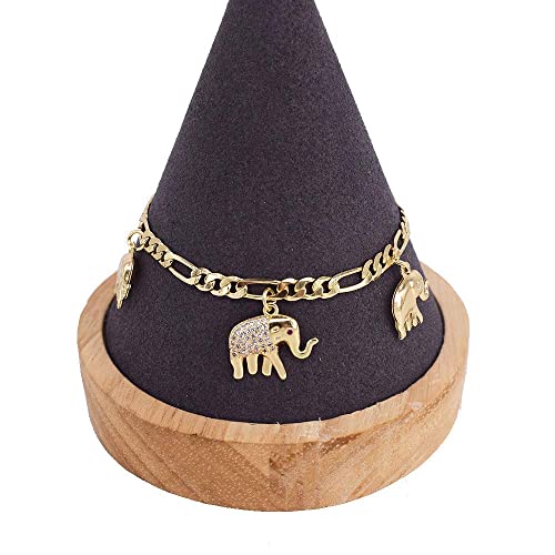 Dollrinboy 18K Gold Figaro Chain Ankle Bracelets For Women Teen Girls, Cross| Elephant| Turtle| Dolphin Chain Anklet With Extension Fashion Party Jewelry Gifts (Elephant) #TOP3