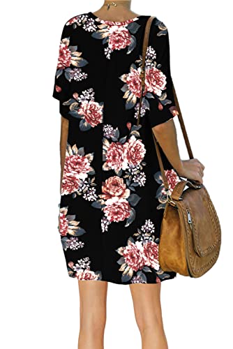 Image of Women's Casual Summer T Shirt Dress Elastic Loose Short Sleeve Dress with Pocket for Women