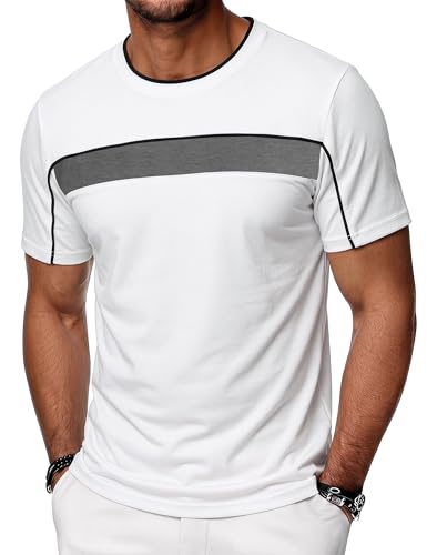 Quoboquo Herren T-Shirt weiß Rundhals Tshirt Baumwollmischung Laufshirt Atmungsaktiv Hautfreundlich Freizeit Outdoor Wandern College Style Männer S-3XL
