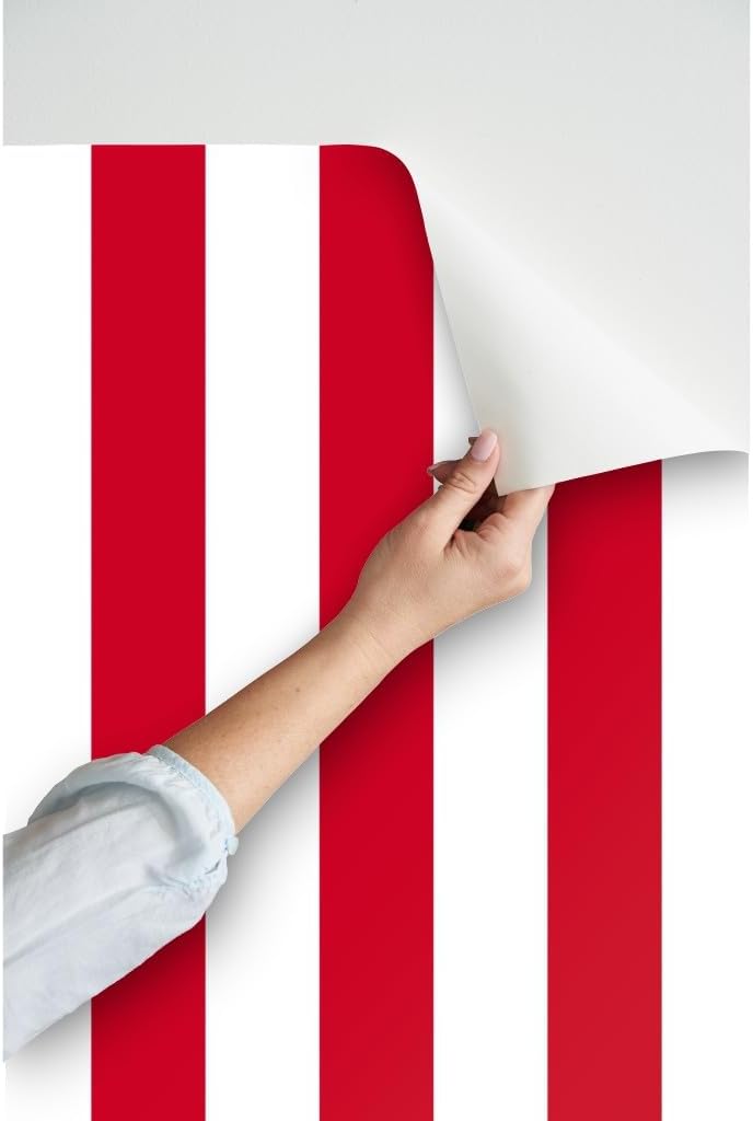 Peel & Stick Wallpaper 3ft x 2ft - Carnival Inch Red Stripes Circus Tent Fair Striped Custom Removable Wallpaper by Spoonflower