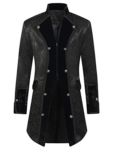 SUPLEAP Mens Gothic Victorian Renaissance Tailcoat Steampunk Jacket Frock Coat (Black XX-Large)