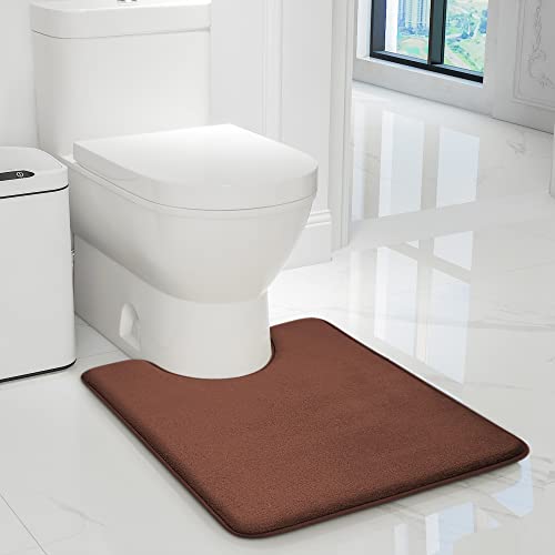 Image of YIHOUSE Memory Foam Bath U Shape Toilet Mat Non Slip Absorbent Soft Floor Rugs for Bathroom Machine Washable Carpet Bathroom mat U-Shape 20 inch X 24 inch Brown