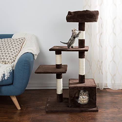 Torre para Gatos de 4 Niveles con Postes de Sisal Marrón miniatura 4