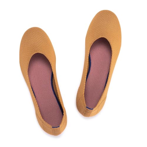 Image of Frank Mully Women's Ballet Flat Shoes Knit Dress Shoes Round Toe Slip On Ballerina Flats for Woman Low Wedge Comfort Soft
