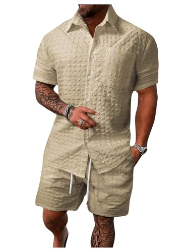 SOLY HUX Men's 2 Piece Shorts Sets Casual Beach Outfits Short Sleeve Button Down Hawaiian Shirt Sets