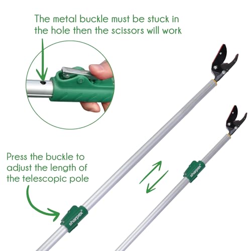 Image of Sharpex 6 Feet Long Reach Pruner Aluminum Telescopic Cut and Hold Pruner Heavy Duty For Tree Branch Cutter & Trimming, Cutting Leaves, Fruit Picker