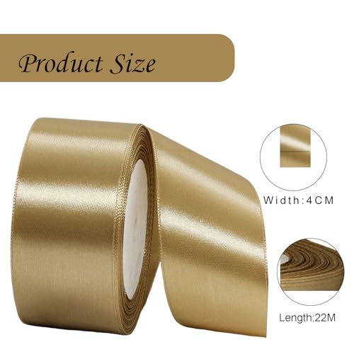 Wide Satin Champagne Ribbons - 40mm x 22m, Thick Ribbon for Gift Wrapping Cake Decorations, Crafting, Weddings, Parties - Image 2