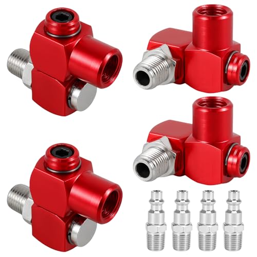 4 Pcs 360 Degree Swivel Air Hose Fitting with 4 Pcs 1/" NPT Quick Connector Aluminum Oxide Air Hose Connector Portable Pneumatic Tool Adapter Red..(Gules,8)