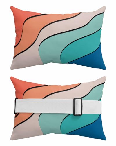 Anzona Pack of 4 Orange Teal Ombre Lumbar Pillow Covers, Outdoor Waterproof Throw Pillow Covers Set, Modern Moire Abstract Art Decorative Cushion Case for Patio Beach, 11x16 Inch