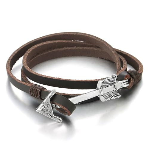 Pulsera envolvente de cuero marrón oscuro de tres tiras miniatura 1