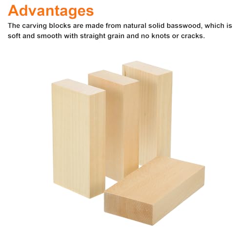 QUARKZMAN 4 Stücke Basswood Schnitzblock, 0,8x2x4 Quadratische Holzdübelblöcke Holzstücke für DIY, Kunstdekoration, Handwerksschnitzen, Handgeschnitzt