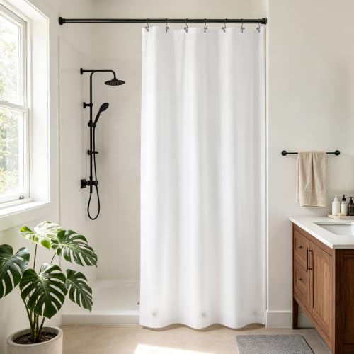 Image of Barossa Design White Stall Shower Curtain Liner with 3 Magnets - 36 inch x 72 inch, Waterproof PEVA Shower Liner for Small Bathroom Stall, PVC Free, Metal Grommets - White, 36X72