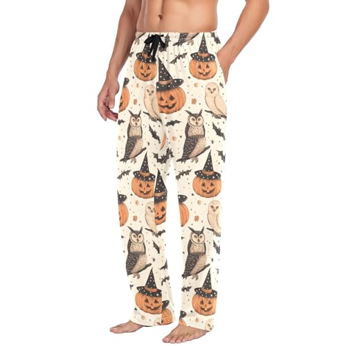 Men's Halloween Pumpkin Pajama Pants with Pockets - Straight Fit Cotton Sleep Bottoms for Lounge & Nightwear#4974