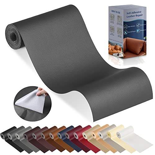 Image of YAFLC Leather Repair Patch for Furniture, 4 inch x 63 inch Self-Adhesive Kit, Vinyl Tape for Car Seat, Sofa, Jackets, Couches, Chair - Dark Grey