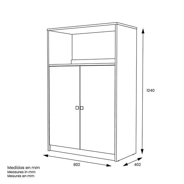Meuble d'appoint pour micro-ondes Blanc et chêne 124 x 80 x 40 cm (hauteur x largeur x profondeur)